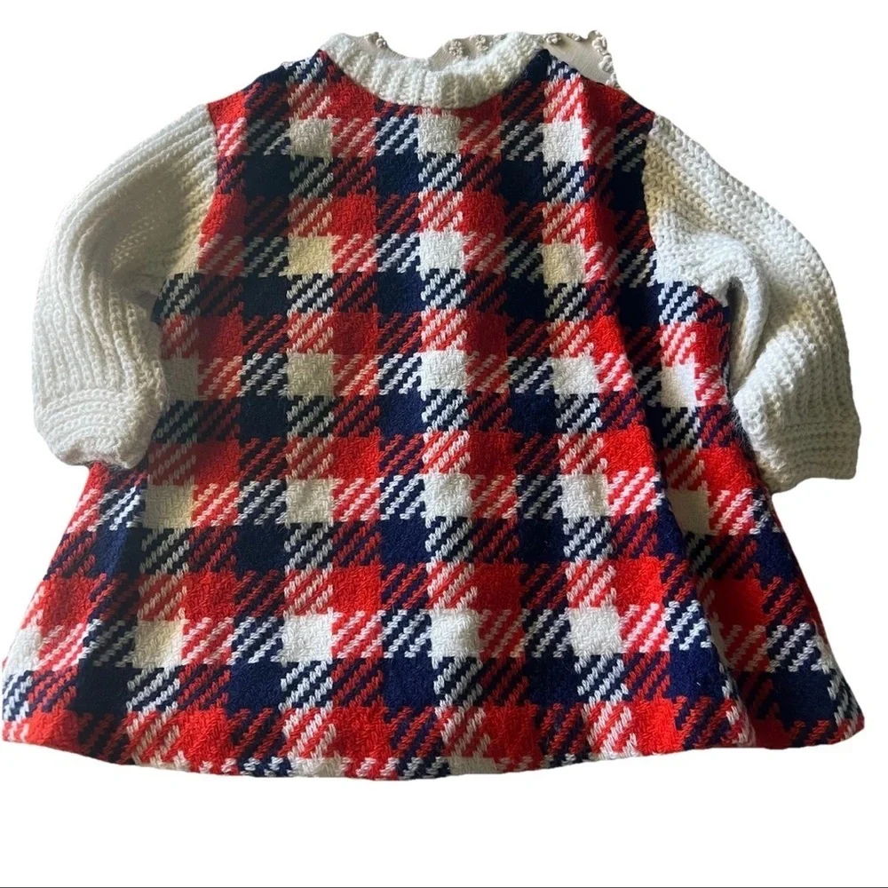 Vintage Kleinerts Toddler Plaid Sweater  Dress Mid Century Americana Retro